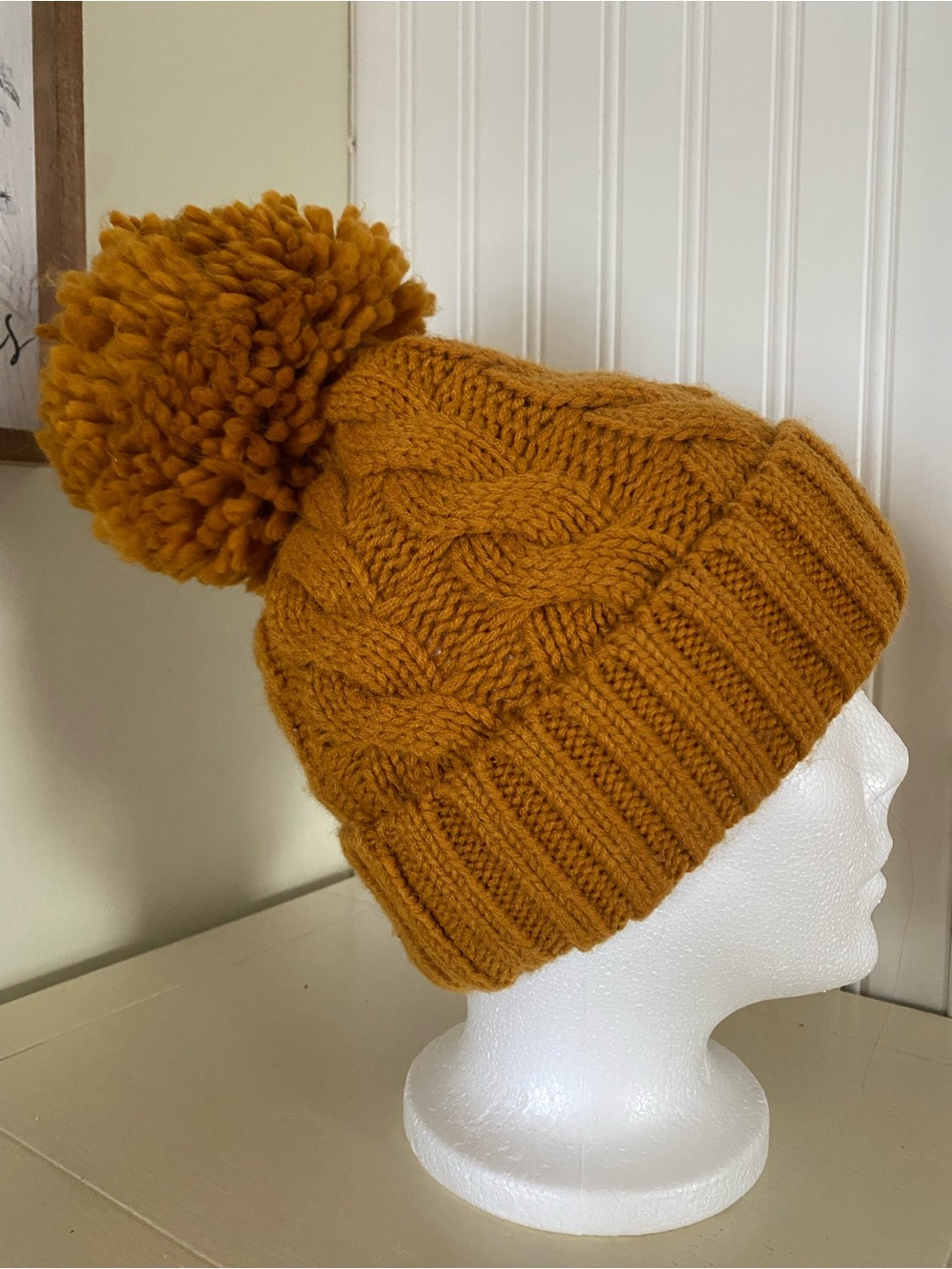 🧶Soia & Kyo women’s Cable Knit Beanie with Pom-Pom - Mustard